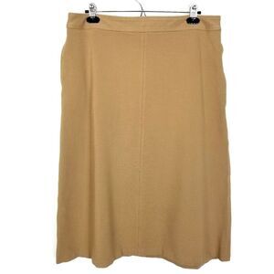 J.Jill Women Stretch A Line Midi Skirt Sz 16 Beige Knit Career Casual Preppy